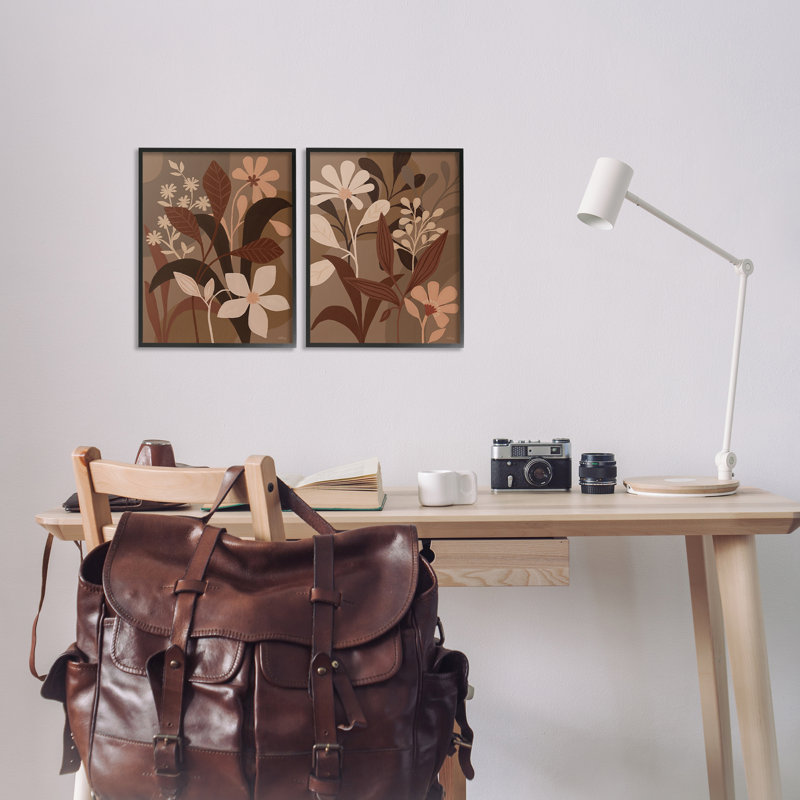 «Modern Boho Flower Bundle», ensemble de 2 estampes numériques encadrées par Cat Thurman Designs, Giclée encadrée noir minuit