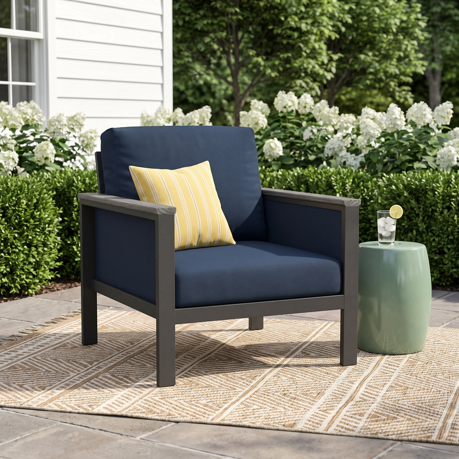 Townsend Sunbrella® Patio Lounge Chair, Canvas Navy, Black/Canvas Navy