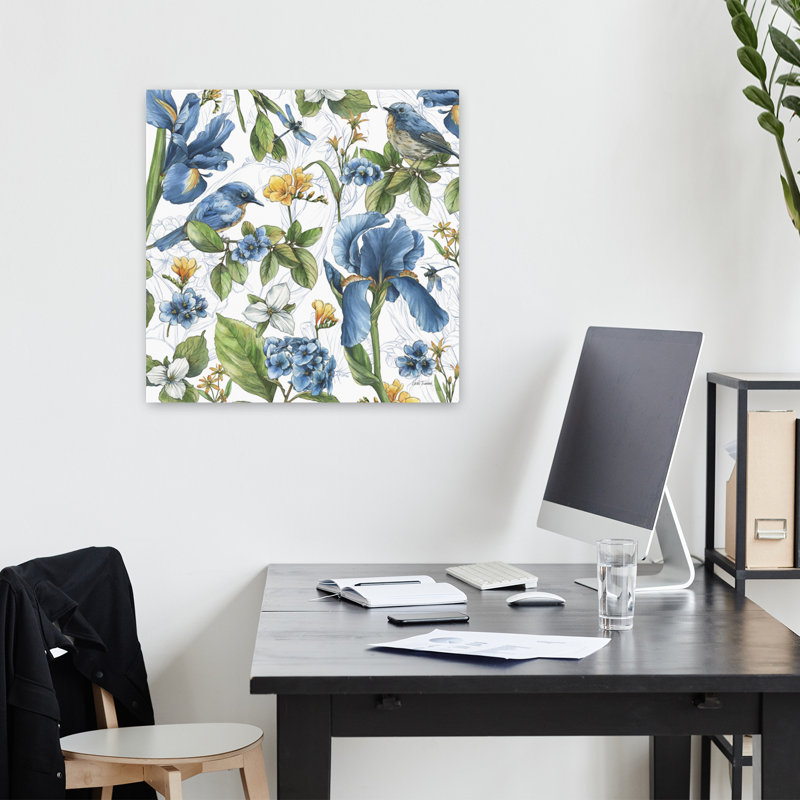 «Blue Botanica Vi», art floral contemporain, H 18 po x l 18 po