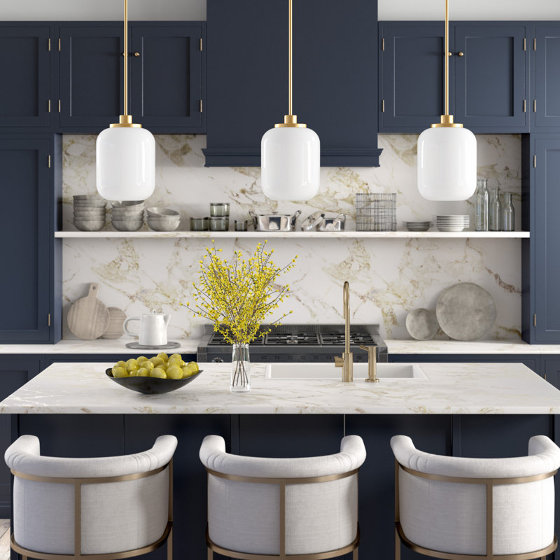 Agnolo 9.62" Wide Pendant with Glass Shade in Brass/White Milk, Brass, White