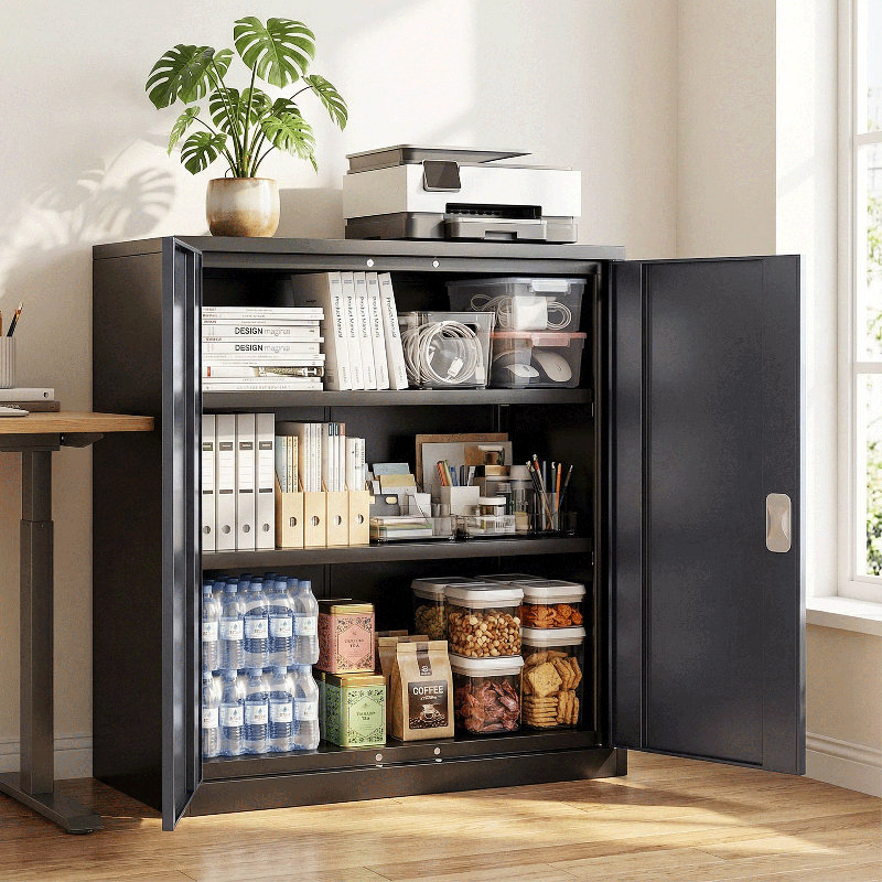 Metal Storage Cabinet, Garage Storage Organizer with Locking Doors and Adjustable Shelves for Workshop Office, Gray/Black