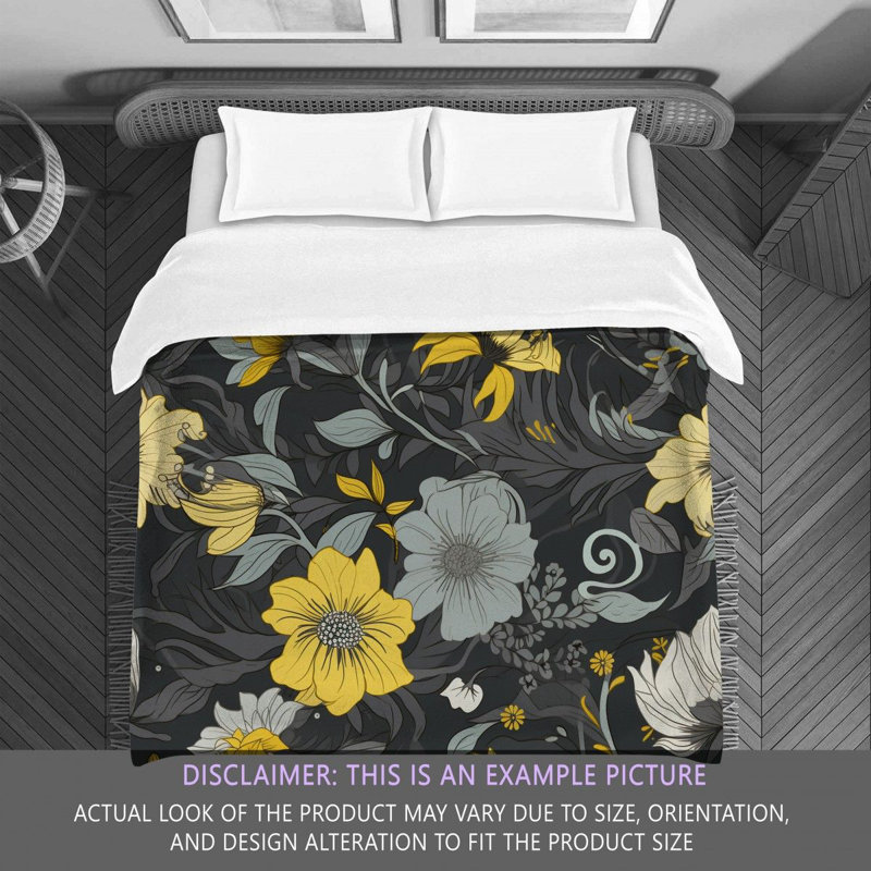 Machine Printed Comforter, Twin Extra Long Comforter, Gray/Yellow
