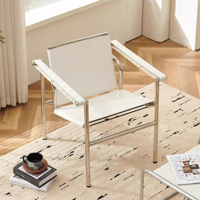 Chaise avec accoudoirs Modern Sling, fauteuil d'appoint en similicuir Cantilever, chaise à dossier pivotant de style Mid-Century, structure en acier inoxydable