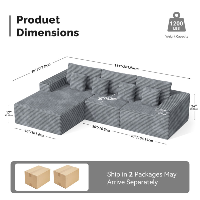 3 Seater Corner Sofa , Grey