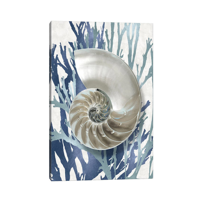 Coquille corail bleu turquoise II - Estampe numérique sur toile tendue avec châssis
