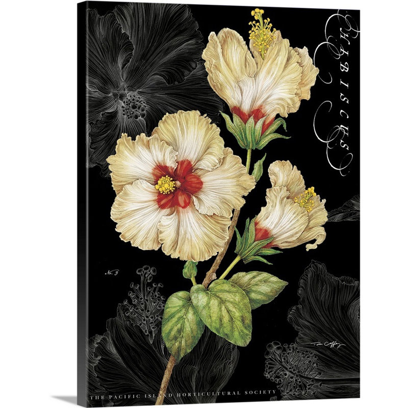 Hibiscus jaune sur toile noire, art mural, Toile tendue, H 16 po x l 12 po x P 1,25 po