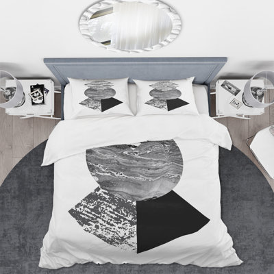 Feuille de palmier tropical avec formes géométriques abstraites I - Ensemble de housse de couette moderne - Polyester en microfibre