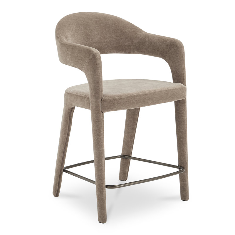 Tabouret rembourré Cathline, Tabouret de comptoir (siège d'une hauteur de 26,4, Polyester brun clair
