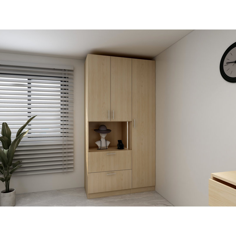 Armoire-penderie moderne avec tiroir blanc, Naturel, H 93 po x l 48 po x P 21 po