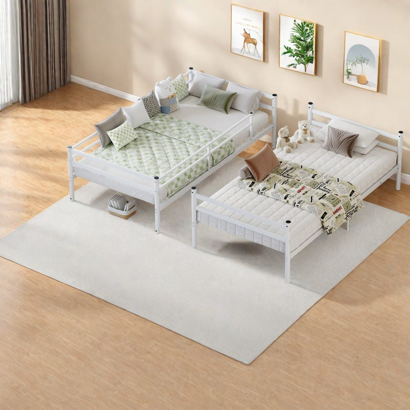 Lits superposés en métal à économie d'espace, simple au-dessus d'un lit simple, blanc moderne pour la maison