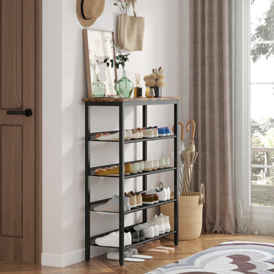 Étagère à chaussures industrielle, étagère à chaussures réglable à 5 couches de style champêtre, avec 4 tablettes en filet, convenant à l'entrée, au salon, à la chambre à coucher et au porche