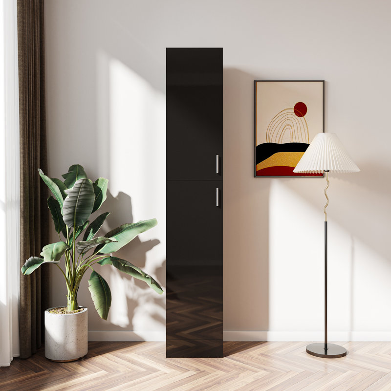 Armoire autoportante pour la cuisine et la salle à manger, noire. Tablettes, deux portes. 13,46 x 11,68 x 76,36, 56,66 lb Apparence élégante. Armoire noire de salle à manger. Tablettes. Pratique.