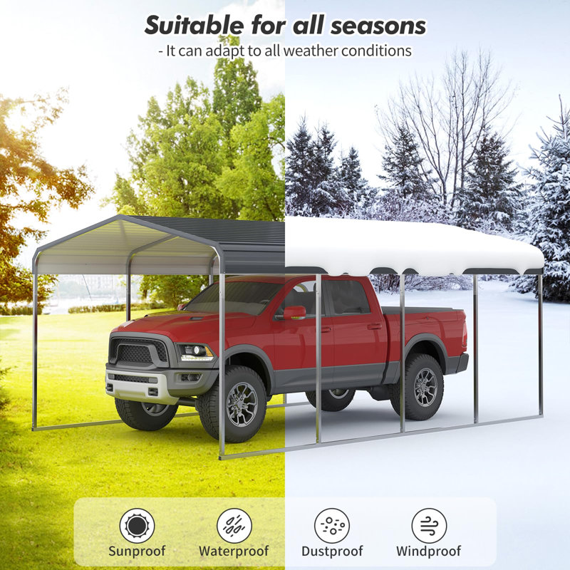 12x20 FT Heavy Duty Metal Carport, Oversized Steel Car Port for Trucks, Boats, Tractors – All-Weather Protection