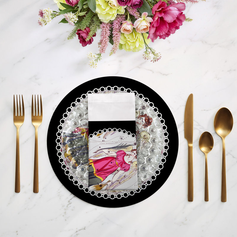 Zodiac Virgo Cotton Sateen Dinner Napkins, Black
