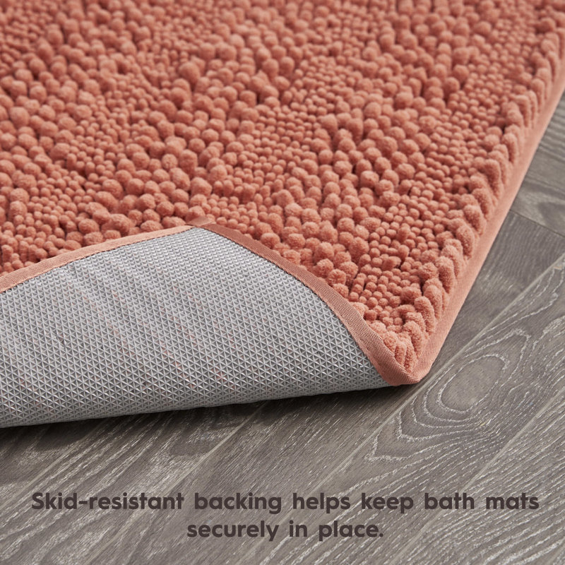 Coral Chenille Non-Slip Polyester Bath Mat Set