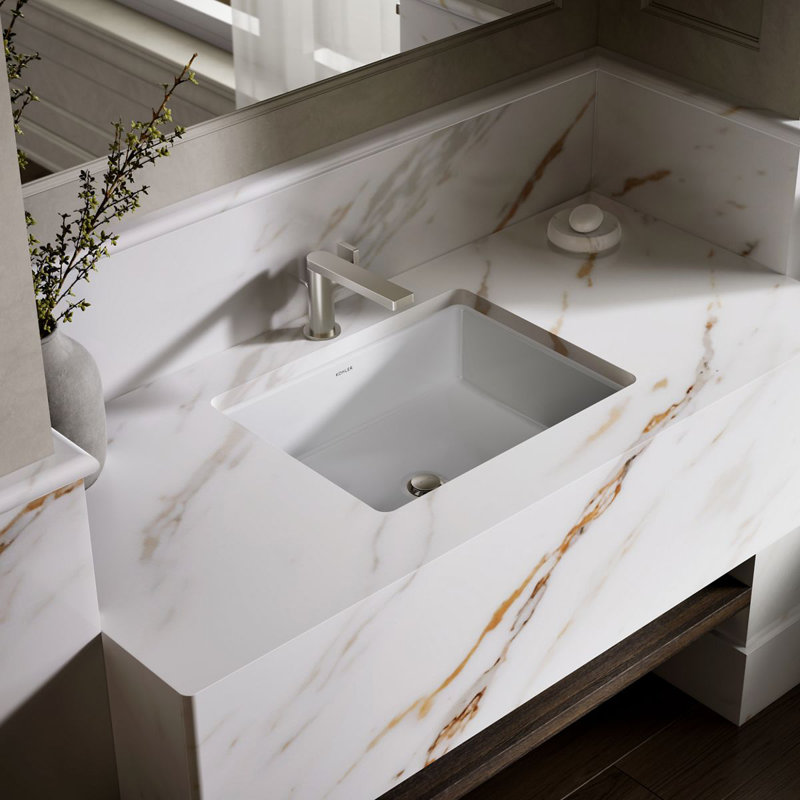 Verticyl Rectangular Undermount Bathroom Sink with Overflow, Biscuit