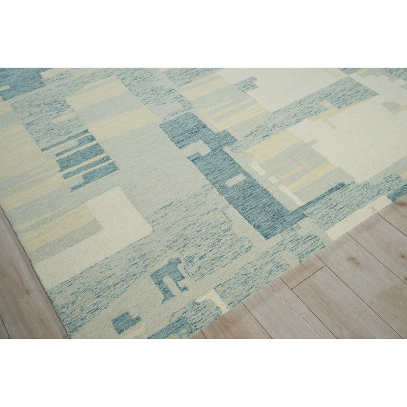 Sarezzo Hand Tufted New Zealand Wool Blue/Ivory Area Rug, 6'X9'
