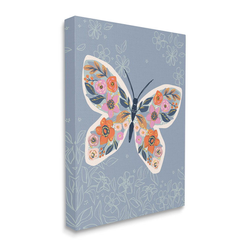 Floral, ailes de papillon, fleur printanière, insecte, H 30 po x l 24 po, Toile tendue