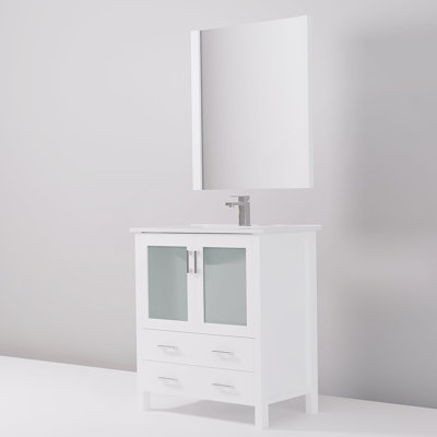 Bath Vanity In. D, Ceramic Top, Faucet Set, And  In. Mirror
