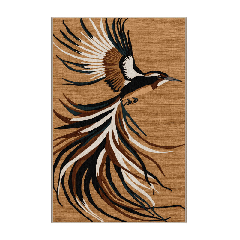 Washable African Paradise Flycatcher Birds Area Rug, Rectangle 8' x 12'