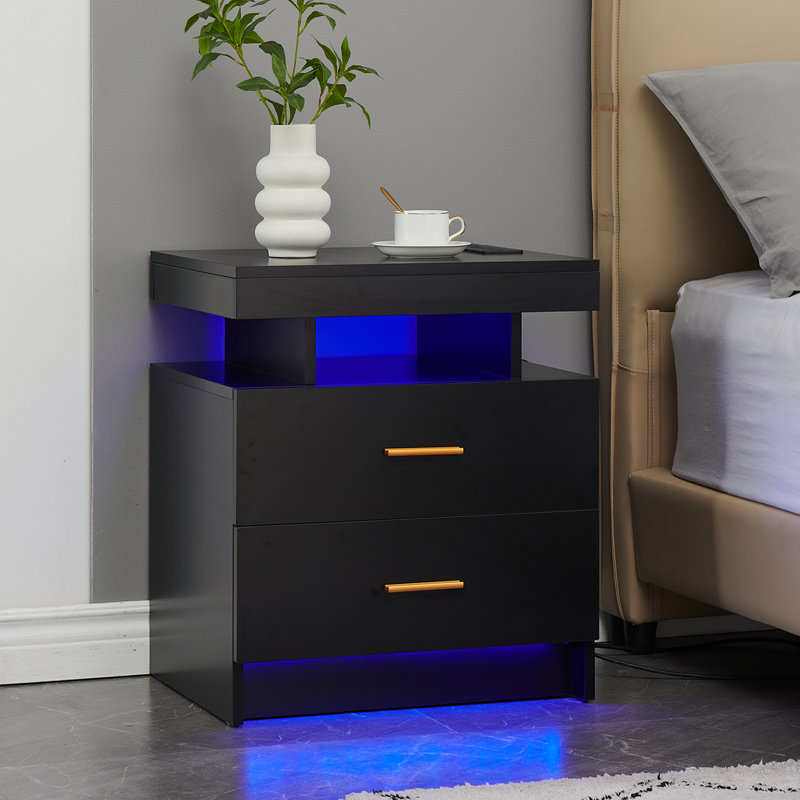 Morits LED Nightstand with Wireless Charging, Black