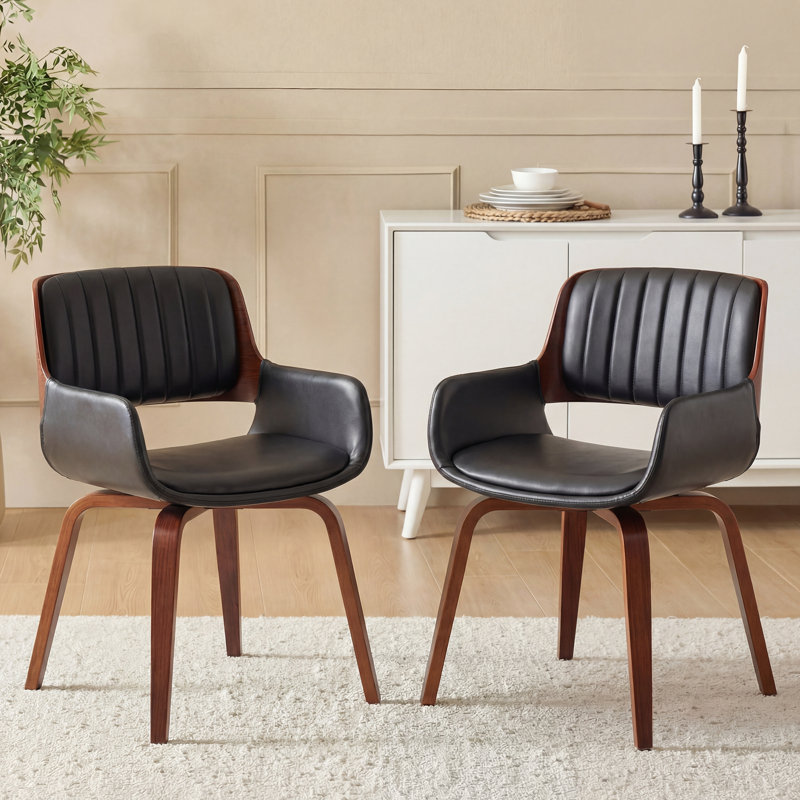 Aura Faux Leather Upholstered Swivel Dining Armchairs, Black