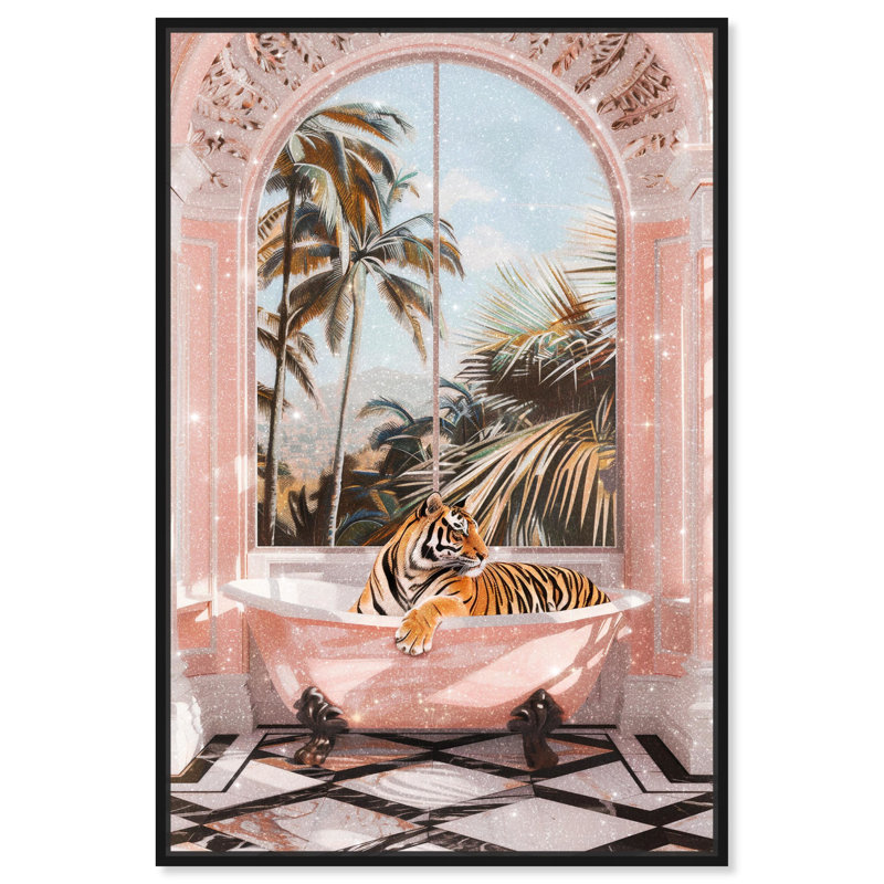 «Sleeping Tiger Bath» par Art Remedy, H 37 po x l 25 po, Cadre noir