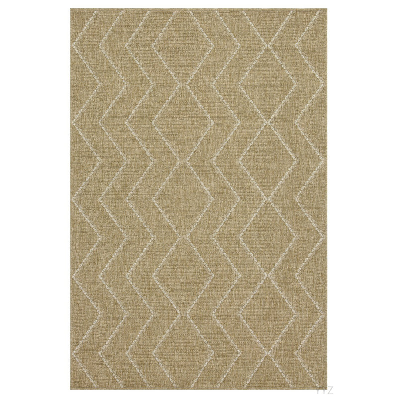 Terre en jute / blanc 5 pi. 3 po X 7 pi 3 po Tapis intérieur / extérieur, Rectangle 5 pi 3 po x 7 pi 3 po