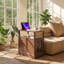 Table de bout avec station de charge, table d'appoint étroite avec ports USB et prises USB HOMcom, petite table avec rangement caché et tablette ouverte pour le salon, brun
