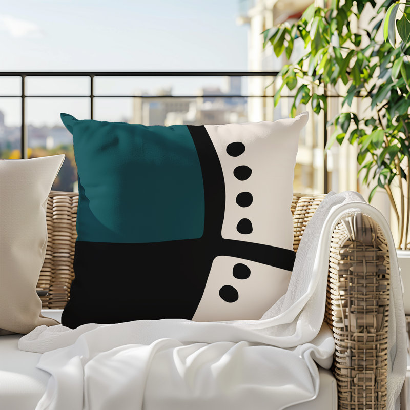 Oreiller carré réversible intérieur / extérieur Tobe Minimalist, H 15 po x l 15 po, Émeraude / noir / blanc cassé