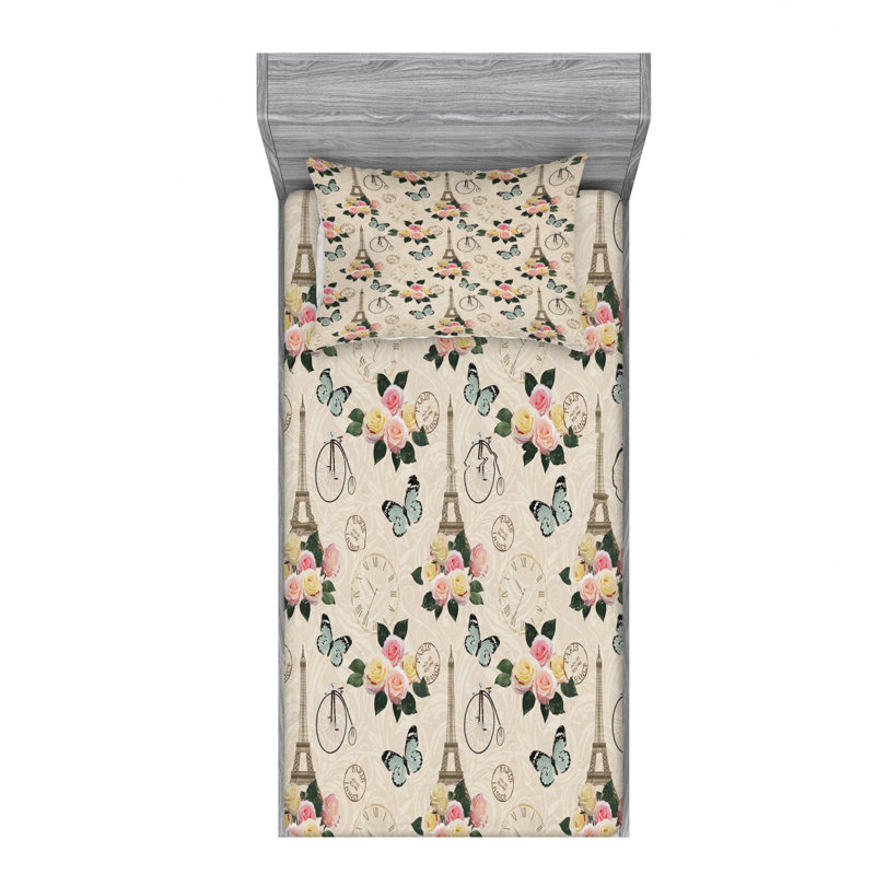 Microfiber Floral Sheet Set, Twin Sheet Set with Fitted Sheet