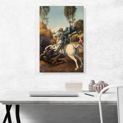 «Saint George and the Dragon 1506» par Raphael, reproduction d'art sur toile tendue