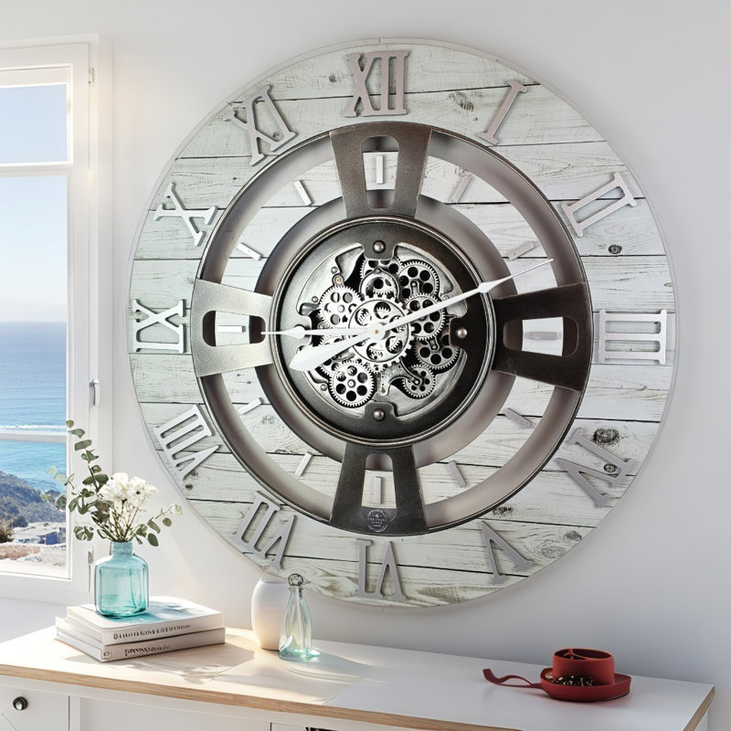 Solid Wood Wall Clock, White Farmhouse, Large 61cm