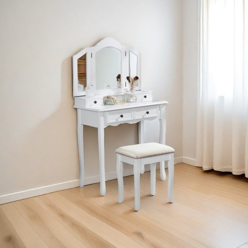 Wooden Makeup Vanity Table And Stool Set