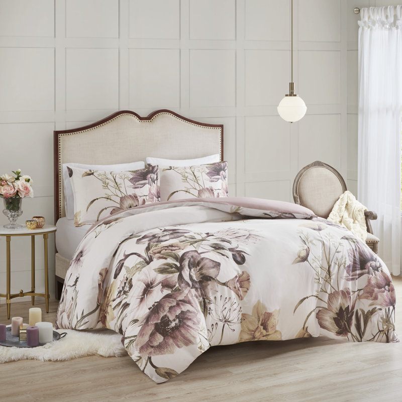 Cassandra 3 Piece Cotton Duvet Cover Set, Blush, Full/Queen Duvet Cover + 2 Standard Shams