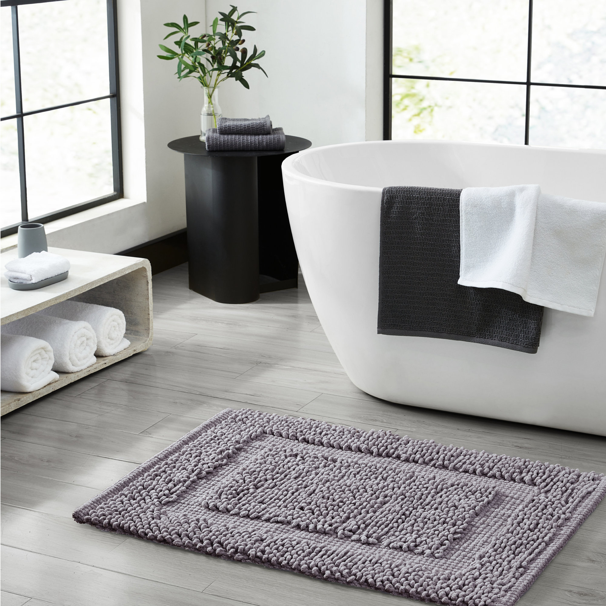 Payten Classic Cotton Bath Mat, Charcoal, Single - 27"W x 45"L