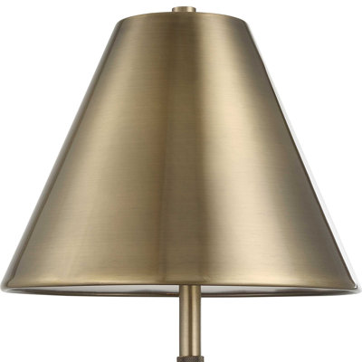 Table Lamp With Antique Brass Metal Body And Tapered Shade, 32 Inch