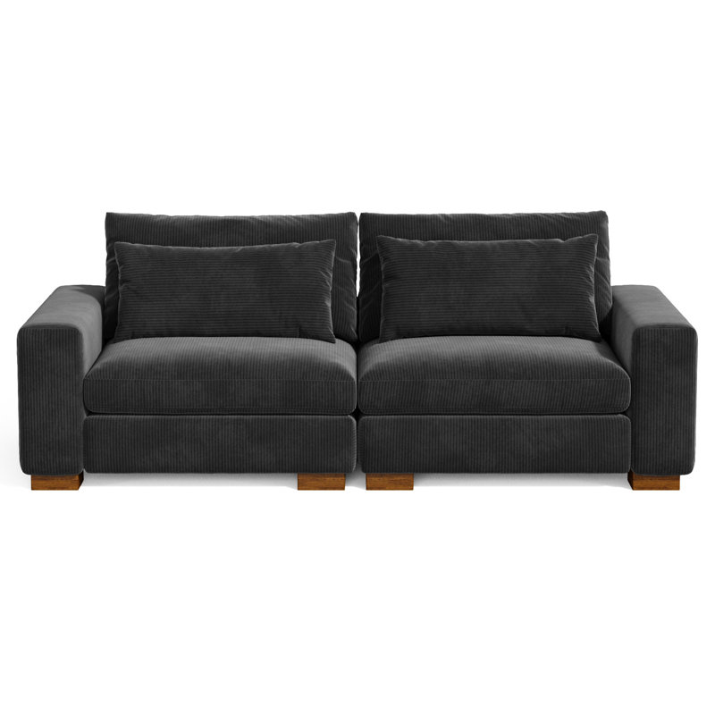 Kitson 89'' Recessed Arms Modular Sofa, Black Corduroy