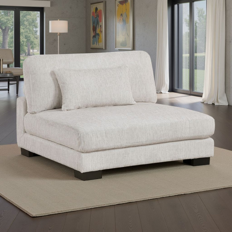 Chaise sans accoudoirs modulaire Liny, 1 coussin, microfibre, noir, Beige