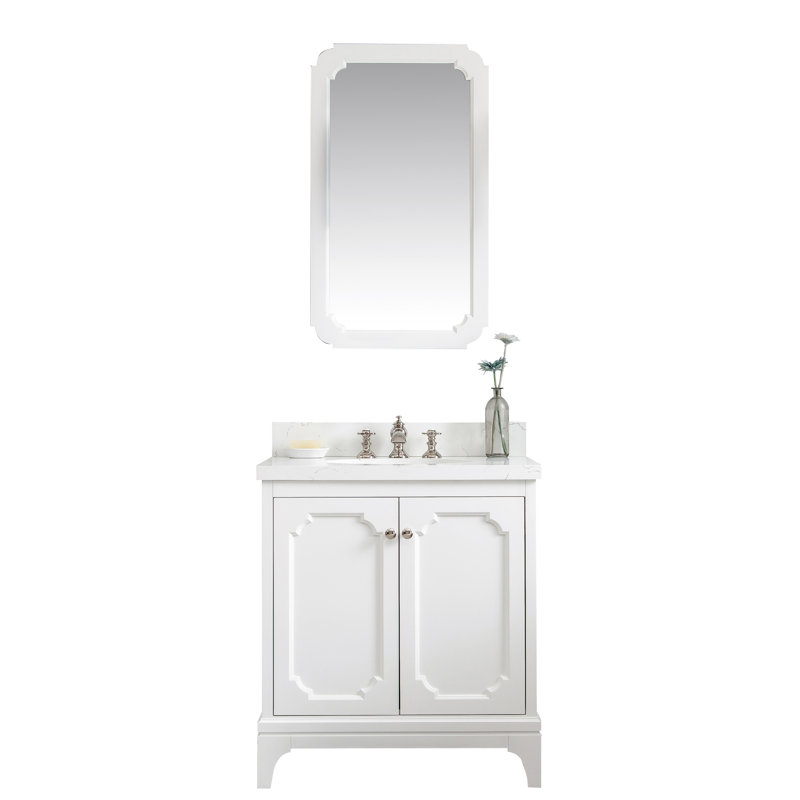 Queen 30" Single Bathroom Vanity Set with Mirror, Waterfall, Pure White
