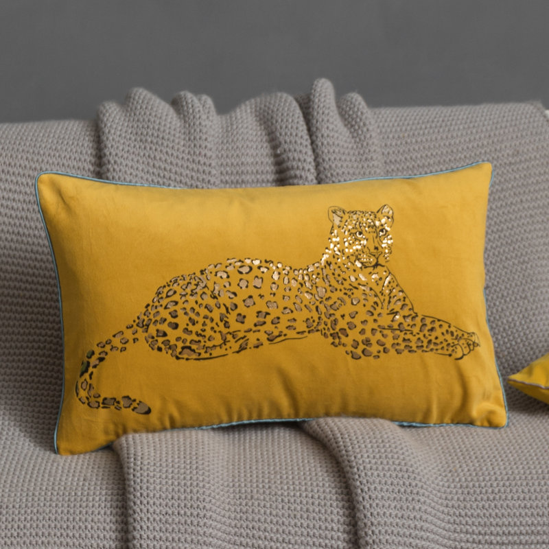 Decorative Leopard Throw Pillow Cover Velvet Animal Print Design, Yellow