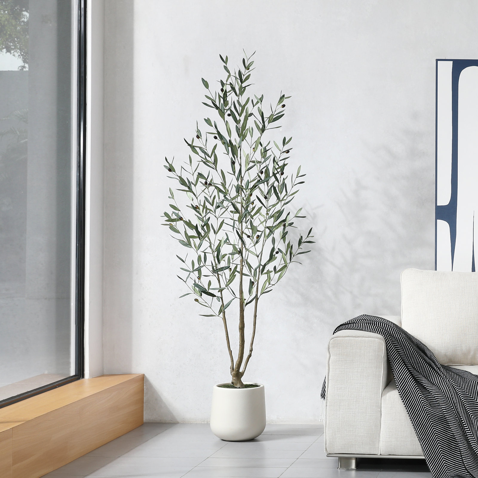 Adcock 84" Olive Tree in Pot, 72" H x 24" W x 24" D