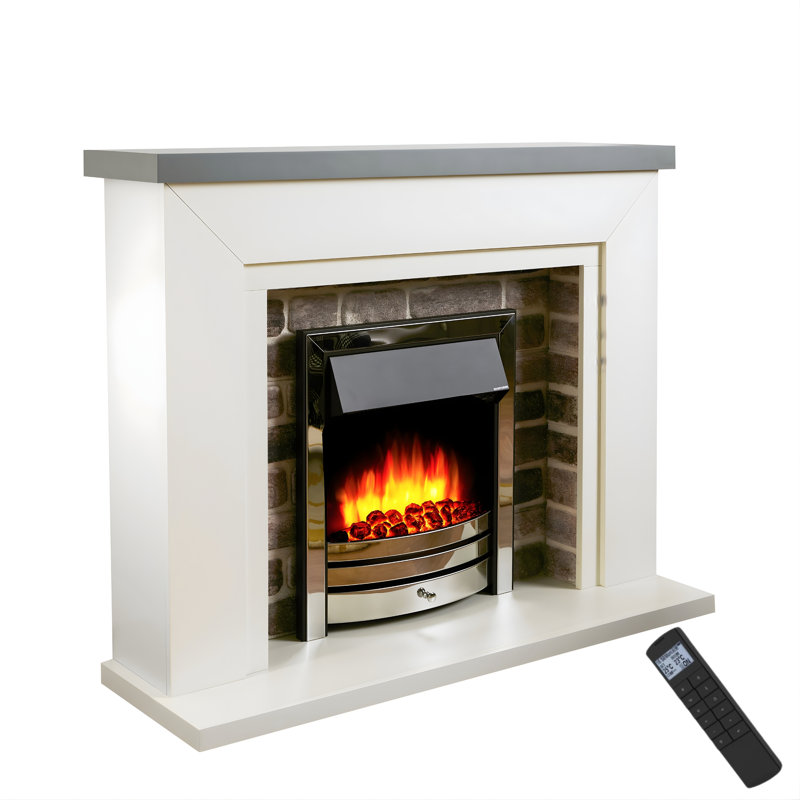 Flamborough Fireplace Castleton Fires & Fireplaces 120 cm W White Wood Electric Fireplace with 6824.28 BTU, Grey/Chrome