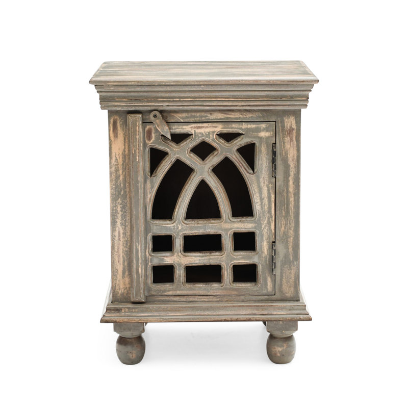 Petite table de chevet en bois massif gris antique de 14 po de largeur pour un espace de rangement de 18 po de profondeur