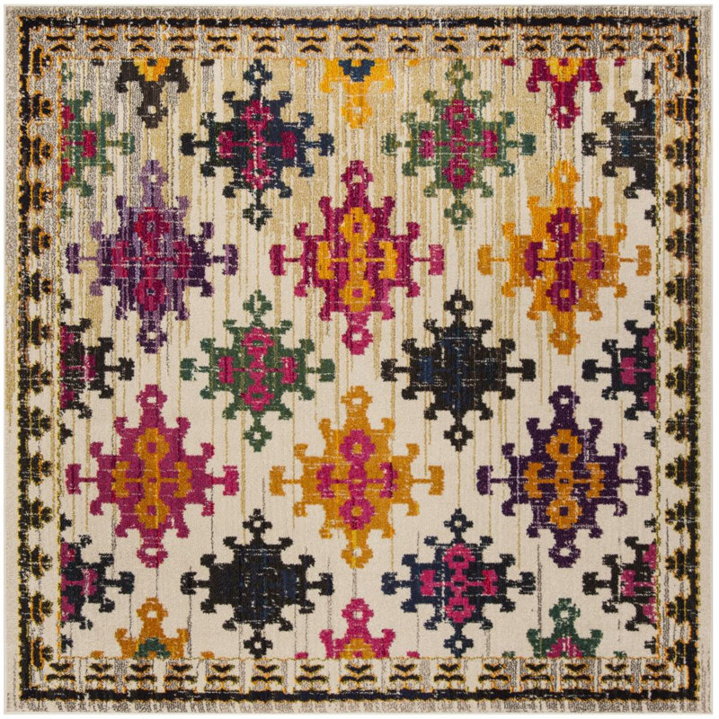 Nistler Area Rug In Purple & Yellow, Square 201 cm
