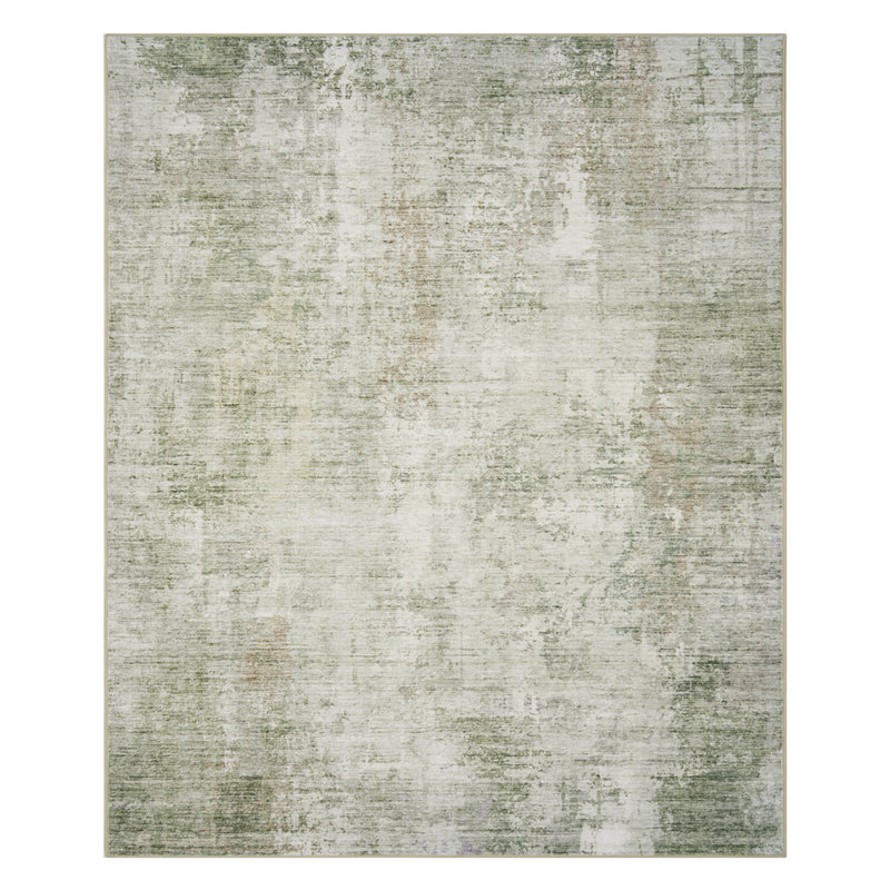 Distressed Modern Abstract Machine Washable Area Rug in Sage Green for Living Room or Bedroom, Rectangle 8' x 10'