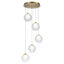 Luminaire suspendu 5 lumières moderne en métal doré avec abat-jour sphériques transparents pour hall d'entrée et salon