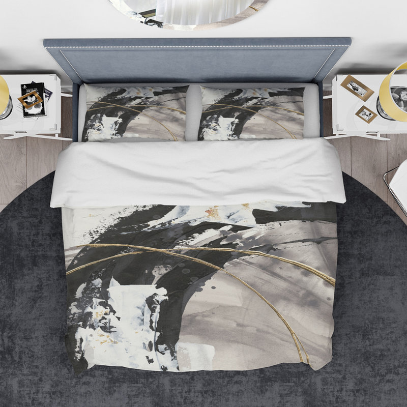 Glam Painted Arcs I - Transitional Duvet Cover Set - Microfiber Polyester, King Duvet Cover + 2 Shams