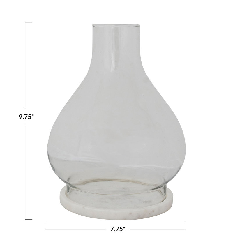 Hand-Blown Glass Hurricane Candleholder With Marble Base