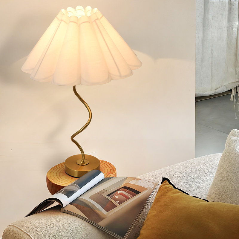 22" Dimmable Modern Bedside Lamp With Trendy Swirled Metal Base And Elegant Linen Shade